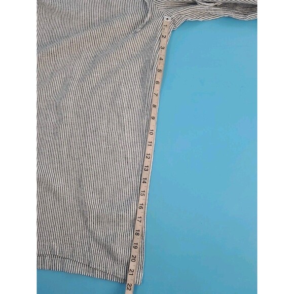 Womens Lg Wide Leg Pants Linen Blend Stiped Lightweight Drawsting Beach - Picture 13 of 14